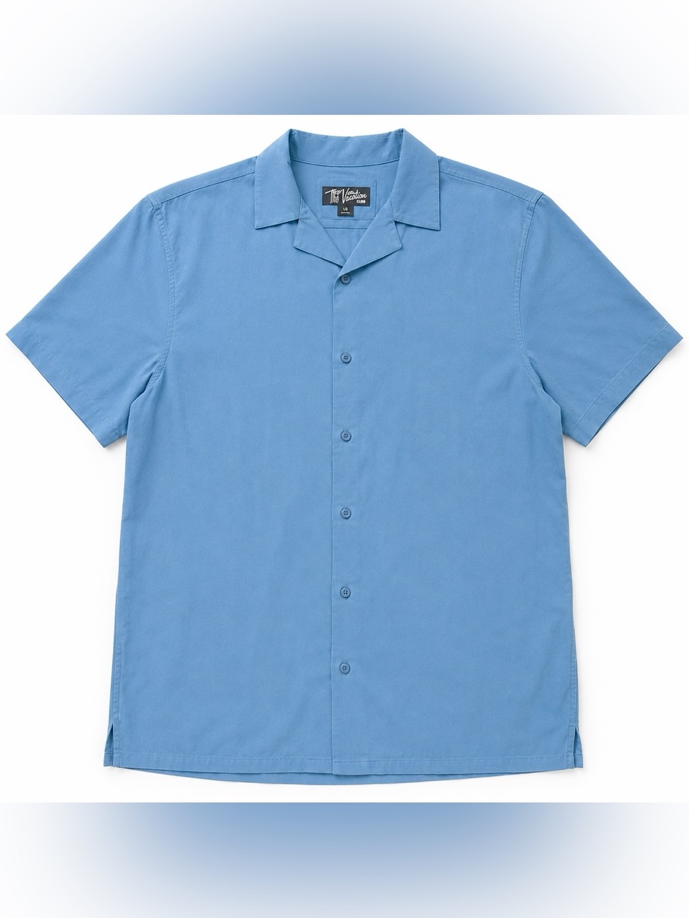 Mens L Blue Rayon Camp Collar Shirt Bluenotes Vacation Resort Cuban Button up